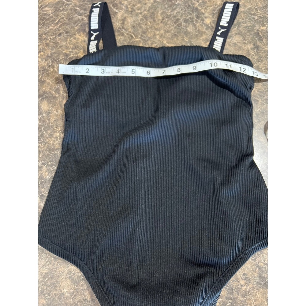 PUMA Womens Black Ribbed One Piece Swimsuit Logo Taped Straps Size M - Picture 8 of 9